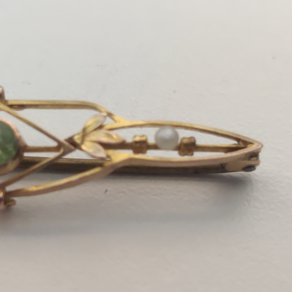 Vintage 9k Gold Open Bar Gem Brooch - Picture 6 of 8